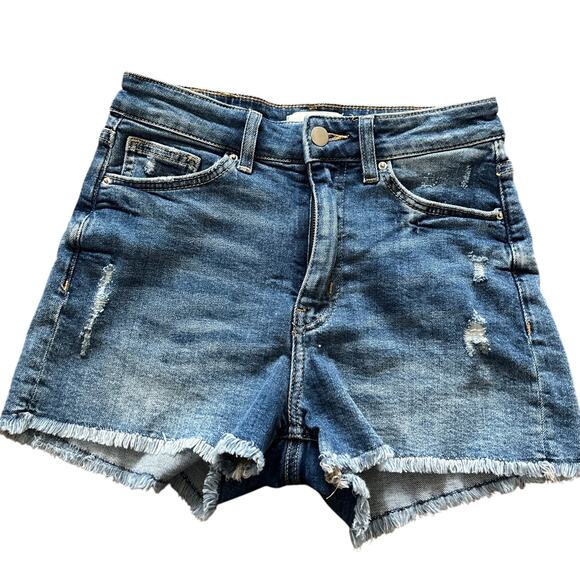 H&M Pants - H&M Size 2 High‎ Rise Frayed Hem Cut Off Jean Shorts Medium Wash Denim Blue